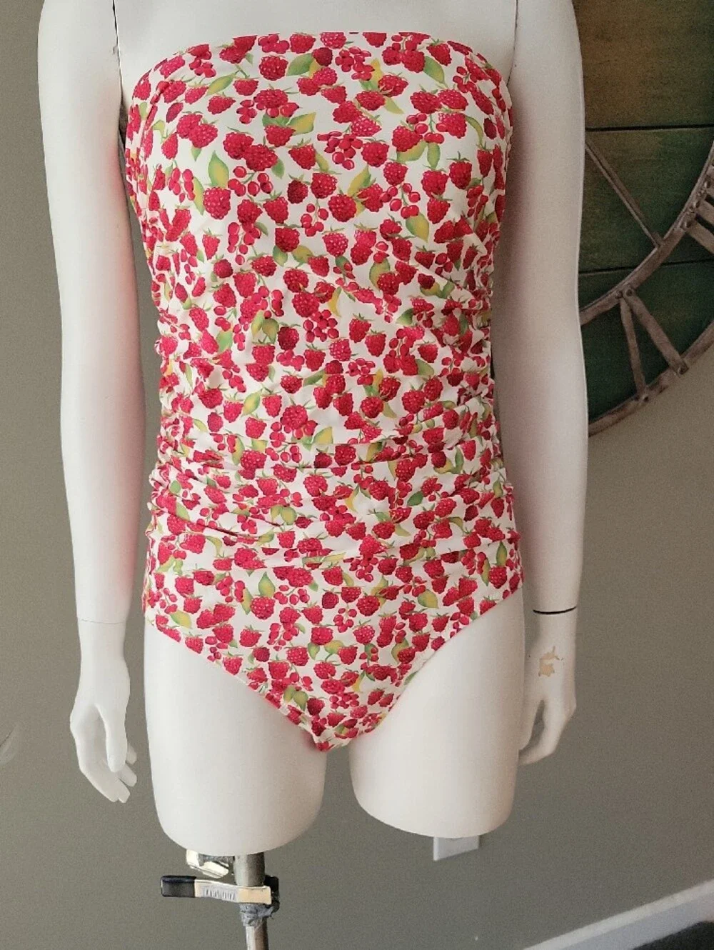 J. Crew Gemma Ruched Bandeau One-Piece Swimsuit In Rasberry Print - Picture 2 of 14